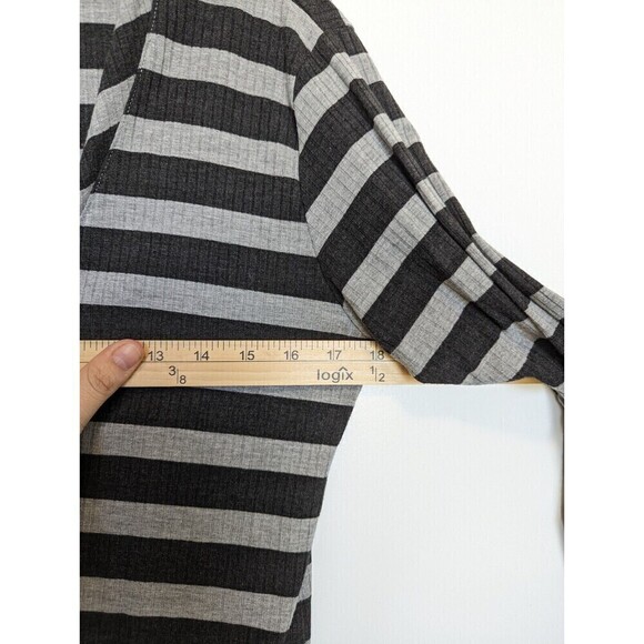 MAGASCHONI Cardigan Womens Size L Gray Ribbed Striped Lightweight Casual Sweater - Picture 10 of 11